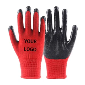 Wholesale Price 13 Gauges Construction Industry Hand Protection Red Black Polyester Safety Hand Work Gloves