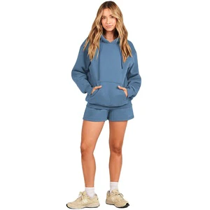 Custom Cotton Hoodie & Fleece Short Set High Quality Women's Oversized Hoodie And Fleece Shorts 2-Piece Outfits Set Low MOQ OEM