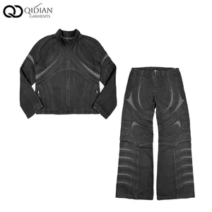 Factory Direct Custom Your Brand Men's Spring Breathable Cotton Denim Jacket and Oversized Pants Set Y2K Style High Quality OEM
