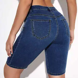 High-Quality Women's Solid Skinny Denim Shorts Tight Fit Five-Pocket Fashion Jean Shorts Custom Denim Summer Casual Shorts
