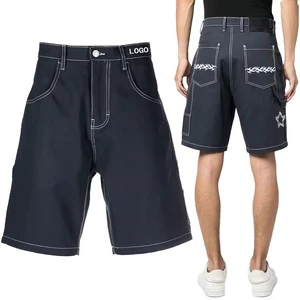 High Quality Custom Summer Denim Shorts Men Embroidered Dark Blue Baggy Jorts Fashion Casual Plus Size Men's Jeans Shorts