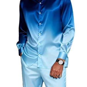 Spring Men's Casual Suit Men's Casual Collar Breathable Solid Color Long Sleeved Button up Shirt Set