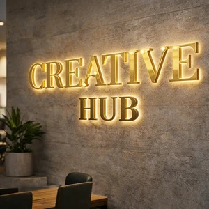 Carrey Sign Custom Gold LED Sign Backlit Logo Sign For Barber Mall&Building Outdoor Waterproof Wall Logo Signage For Advertising