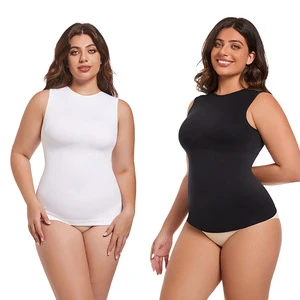 Europe America Cross-Border Hot-Selling Seamless Waist-Shaping Nylon All-Season Plus-Size Crew-Neck Tight-Fitting Vest Top