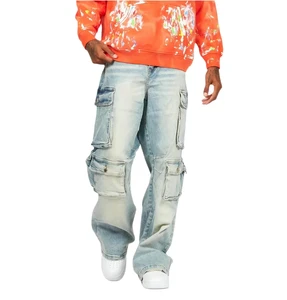 Custom Made Print Men's Denim Pants High Quality Cotton Light Washed Baggy Plus Size Jeans Pant for Men Wholesale High Quality