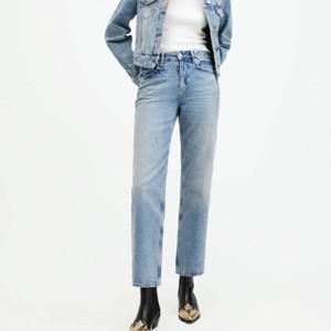 Wholesale Women's Denim Straight Jeans Casual Bow High Waist Stretchy 100% Cotton Eco-Friendly Breathable
