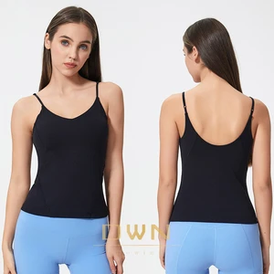Sexy Camisole Adjustable Sports Vest for Women Nude and Slimming Sleeveless Prati Yoga Vest with Build-in Cheat Pad Bra Shirts