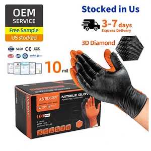 8 Mil Black Nitrile Disposable Gloves Diamond Texture Safety Rubber for Touch Screen for Mechanics Chemical Handling Food