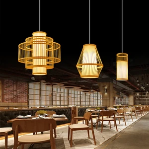 Bamboo Woven Pendant Light, Handmade Natural Rattan Hanging Lamp For Kitchen Island Living Room