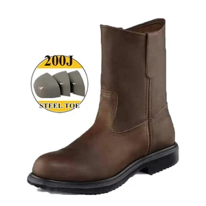 High Quality Oi-field Safety Working Shoes Cow Leather Goodyear Welt Boots With Steel Toe And Steel Plate Men Security Boots