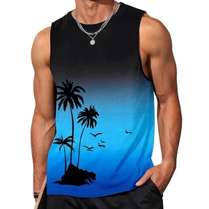 Factory Customized Logo Beachwear Breathable Mens Tanktops Holiday Beach Style Printed Tanktop Men Polyester Tank Top Men