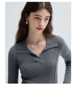 Vega Chang Wool Knitwear 2026 New Slim-Fit and Slim-Looking Lapel Long-Sleeved Top