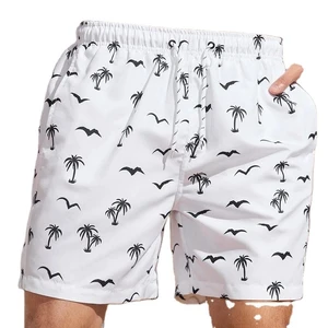 Men's Sublimation Printed 1 Piece Custom Quick Dry Swim Trunk Shorts with Front Print Elastic Waist for Summer Beach Surfing