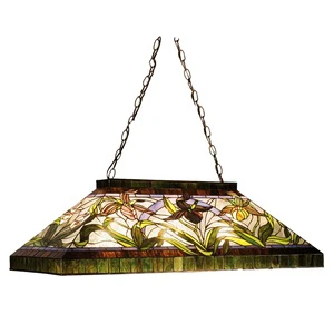 Customize Handmade Stained Glass Chandelier Lamp Adjustable Height Gold Finish Long Dining Room Bar Hotel Lighting Decoration