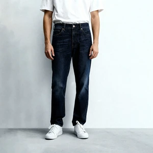 Modern Fit Dark Wash Straight Leg Men Jeans Trendy Premium Soft Cotton Denim Pants Casual Slim Fit Male Trousers Wholesale
