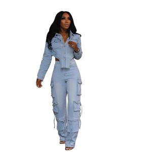 Women's Casual Washed Denim Set European and American Style