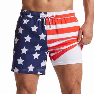 Custom Summer Hawaiian USA Print Men's Quick Dry Swim Trunks Drawstring Elastic Waist Beach Shorts For Surfing & Vacation