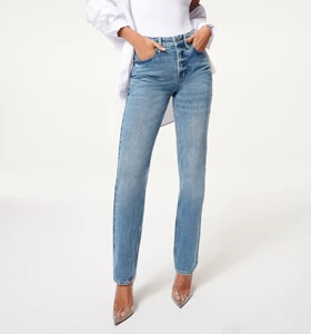 OEM Women Jeans Trousers Pants Denim Blue Jeans Straight Casual Button Fly Jeans