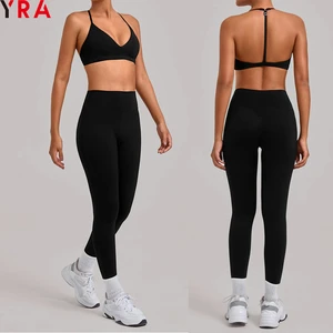 2026 Comfortable Fitness Sexy Backless Set Breathable Yoga Bra Leggings Elastic Waist Woman Yoga Sets Black Color Wholesale