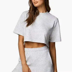 Wholesale Custom Casual Women's Fitness Crop Top T-Shirts with Breathable Canvas & Terry Fabric