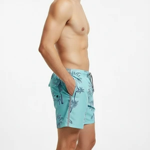 Custom Printed Breathable Anti-Wrinkle Beach Pants Polyester Men's Swim Trunks Quick Dry Elastic Waist Swim Shorts Pattern