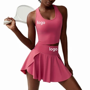 Women's Extra-Large Size Tennis Outfit Set Stretchy Yoga And Fitness Clothes For Running & Badminton Two-Piece Skirt Set