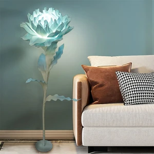 Handmade Contemporary Middle Yarn Flower Stand Lamp Professional Glowing Artificial Floral Light Blue Shade Hotel Wedding Hall