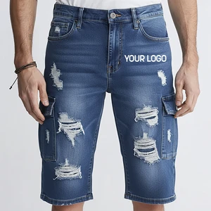 OEM Premium Quality Men's Denim Shorts Custom Logo & Design Low MOQ Distressed Breathable Summer Casual Workout