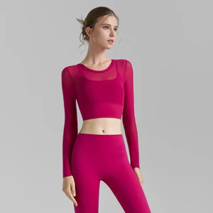 Summer New Arrival Breathable Mesh Yoga Top High-End Sweet-and-Chic Style Tight-Fitting Waist-Cinching