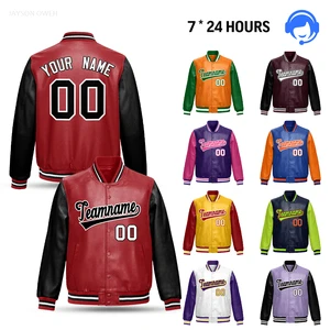 OEM Blank Version Custom Logo Street Style Embroidered Casual Varsity Jacket With Contrasting Leather Sleeves For Men Plus Size