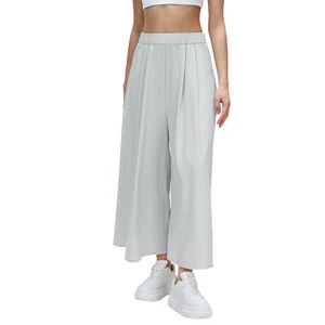 Women's Breathable High-Waisted Loose Wide-Leg Culottes Pants Elastic Waist Stretchy Drapey Slimming Casual Summer Office