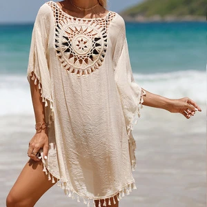 Sunflower Bikini Women Summer Beach Cover up Solid Color Swimsuit Beach Cover up Dresses Hollow Out Beachwear