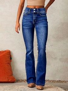 Retro Stretch Denim Pants for Women Spring New Arrival Washed Street Style Slightly Flared Slim Fit Versatile Denim Long Pants