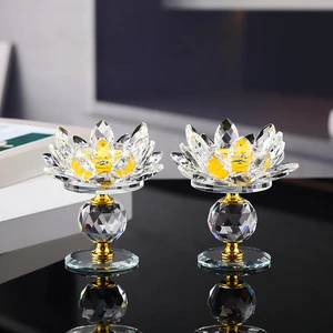 Factory Outlet Glass Crystal Lotus Candelabra Eco-Friendly Wedding Christmas Temple Decoration Lighting Art Ghee Lamp Pedestal