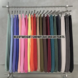 Unisex Fall Winter Heavyweight Snowflake Washed Fleece Lined Jogger Pants Vintage Elastic Cuff Retro Streetwear Casual Bottom