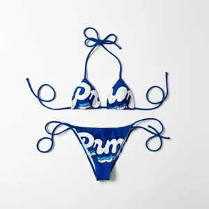 Wholesale Handmade Women Bikini Set High Cut 2 Piece Swimsuit Front UV Protection Print Design Polyester Spandex Quick Dry