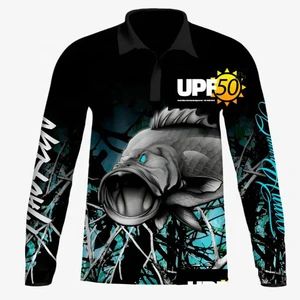 Custom Summer Button up Shirt Fishing Polo Jersey UPF50+ Sun Protective Quick Dry Sublimation Print Long Sleeve Fishing Shirt