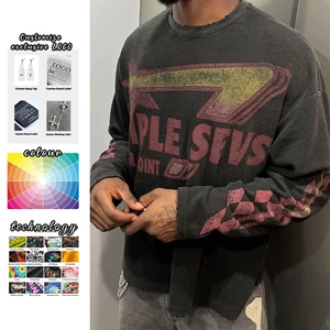 Heavyweight Cotton With Logo Stone Men Women Distressed T-shirt Tshirt Dtg Print Oversize Black Custom Vintage Acid Wash T Shirt