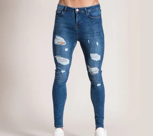 Wholesale Fashion Men Jeans Skinny Ripped Distressed Tight Sexy Pencil Pants Mens Stretchy Denim Jeans Trousers