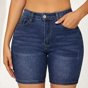 Light Weight Women Casual Knitted Denim Shorts High Waist Stretchable Eco-Friendly Hot Plus Size Wholesale Spandex/Polyester