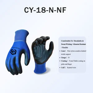 CY Manufacturers Factory 18 Gauge Nylon Nitrile Foam Safety Gloves CE Certified EN388 Ultra Lightweight Breathable Gloves