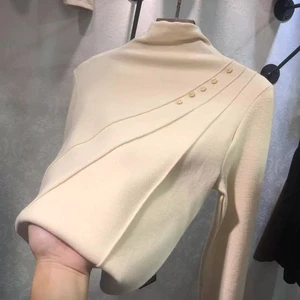 E1024 New Autumn Women Long Sleeve Solid Color Turtleneck Slim Shirt Female Double-sided Velvet Thick Warm Blouse Slim Tops