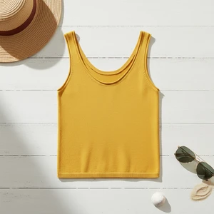 Hot Sale Women's Sleeveless Slim Fit Summer Tank Top High Quality Casual Knitted Vest with Breathable Feature Short Length