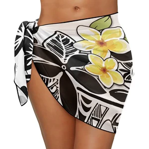 Polynesian Style Women's Sarong Big Size Beach Cover up Skirt Sheer Bikini Wraps Ruffle Hem Bathing Suit Coverups for Swimwear
