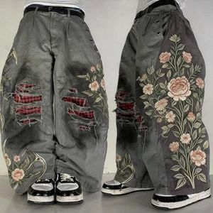 DiZNEW Men's Jeans 2026 Embroidery Technique Men's Baggy Jeans Pants Over Size Scraping Men's Jeans Big and Tall Cargo