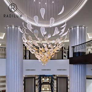 Luxury Glass Chandelier Nordic Artistic Style for Hotel Lobby Foyer Designer Metal Glass LED Light Project Floating Petal Lamp