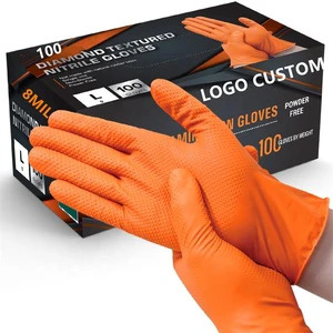 8mil 10mil Industrial Black Orange Blue Diamond Grip Nitrile Gloves Garage Duty Car Repair Nitrile Mechanic Mechanical Gloves