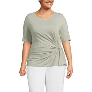 FOXA Women's Lightweight Jersey Tie Front Top Short Sleeve Breathable Casual All Seasons