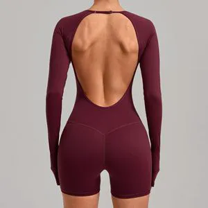 Fashion Quick-drying Fitness Sports Jumpsuit for Women Backless Adjustable Yoga Long Sleeve Short Running Gym One Piece Bodysuit