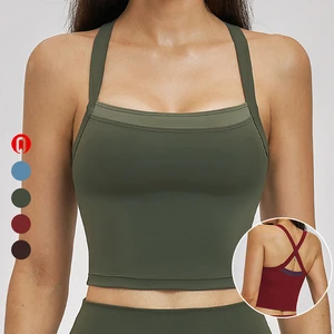 Wholesale Custom Logo Breathable Yoga Vest Contrast Color Activewear Outdoor Sports Fitness Women Cross Back Quick-Dry Tank Top